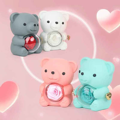 Cute Bear Spinning Eternal Rose Flower Gift Box