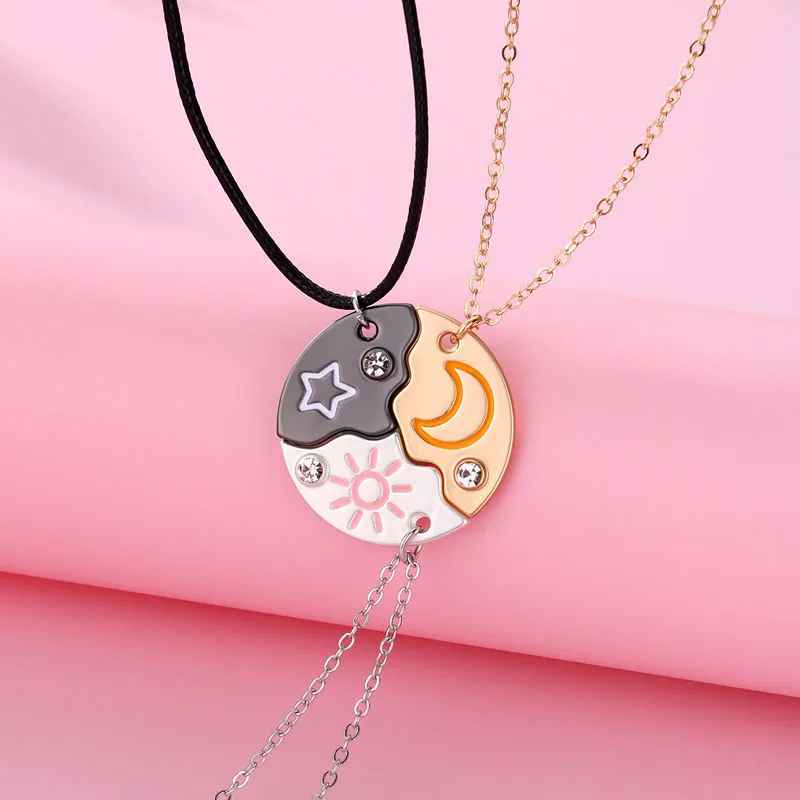 3Pcs Sun Moon Star Pendant Necklace Set