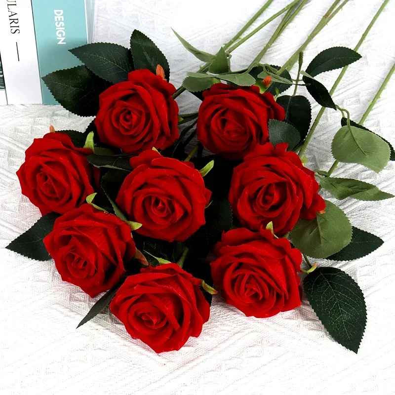 5Pcs Artificial Velvet Rose Flowers Bouquet - Wedding, Home Table Decoration, Christmas & Valentine's Day Gift