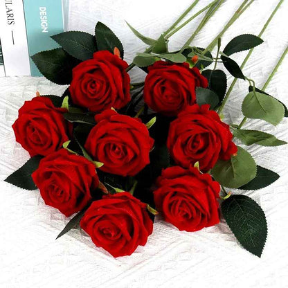 5Pcs Artificial Velvet Rose Flowers Bouquet - Wedding, Home Table Decoration, Christmas & Valentine's Day Gift