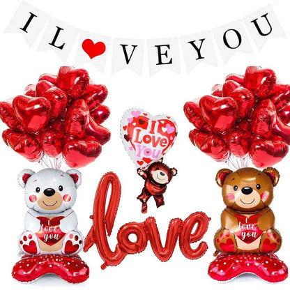 Bear, Love, and Heart Balloons with Banner Romantic Decor