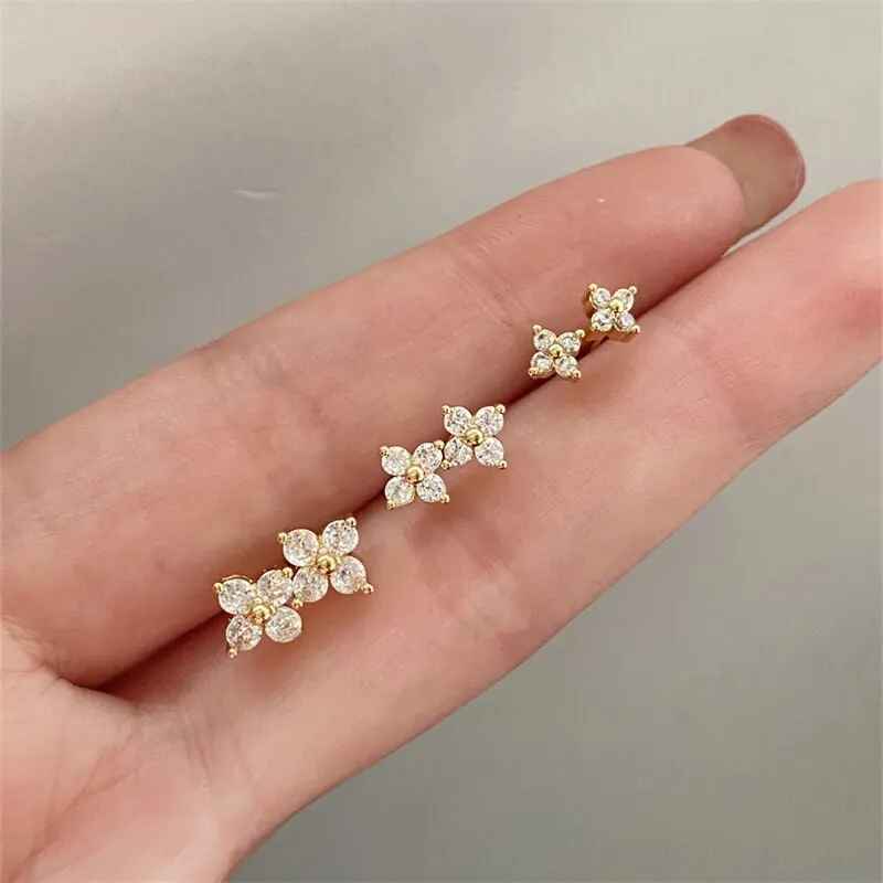 Exquisite Small Cubic Zirconia Flower Shape Stud Earrings