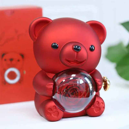 Cute Bear Spinning Eternal Rose Flower Gift Box