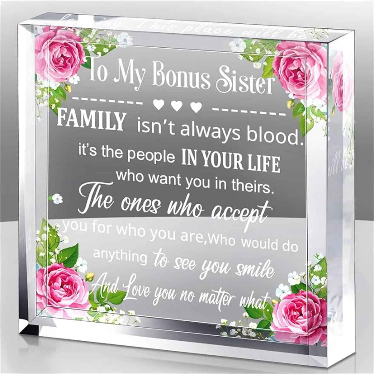 Bonus Sister Heart-shaped Clear Acrylic Plaque Decor