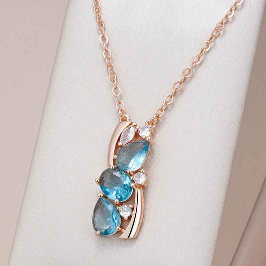 Dazzling Blue Zircon Pendant Rose Gold Necklace