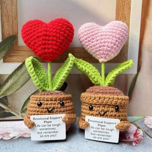 Cute Crochet Positive Emotional Support Heart Flower Potted Plant Plush Doll