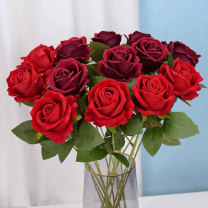 Eternal Artificial Silk Rose Flowers - Realistic Blossom Roses, Real Touch Long Stem Wedding Bouquets & Home Party Decor