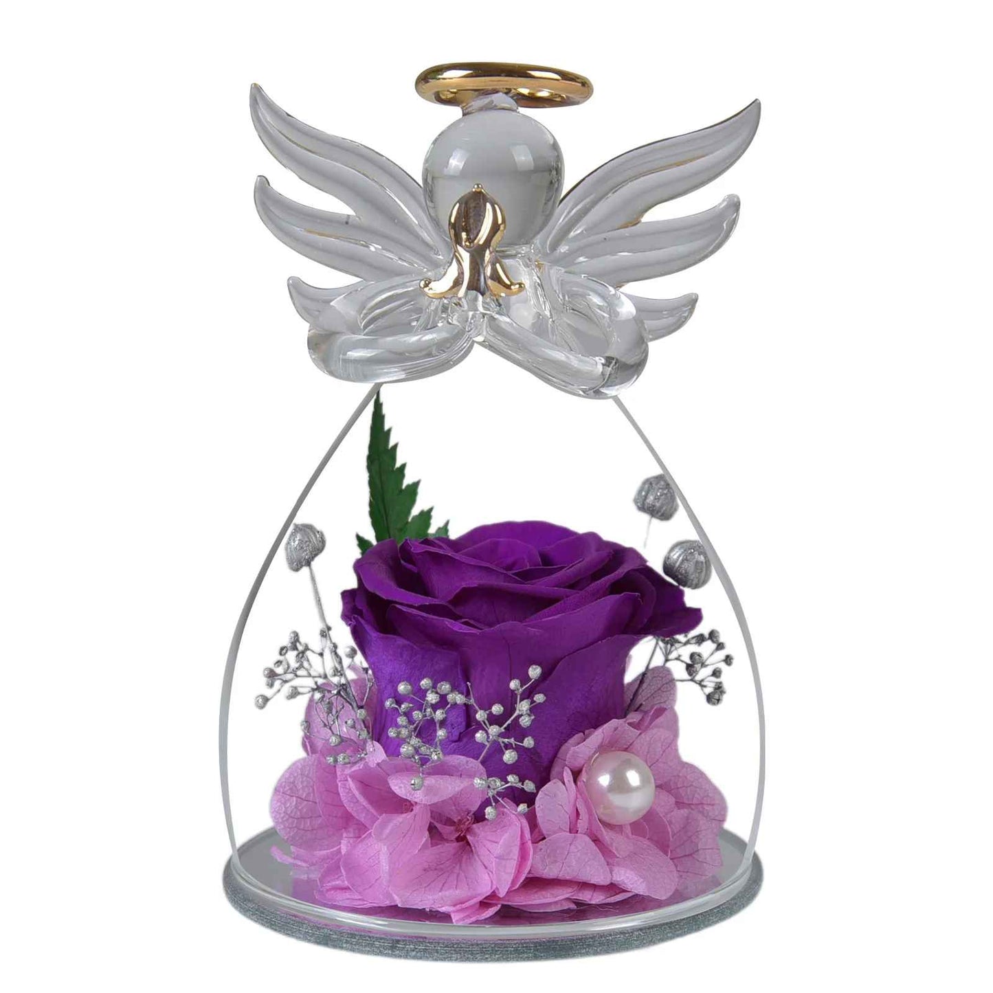 Angel Artificial Eternal Flower Rose in Glass Dome Cover