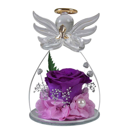 Angel Artificial Eternal Flower Rose in Glass Dome Cover