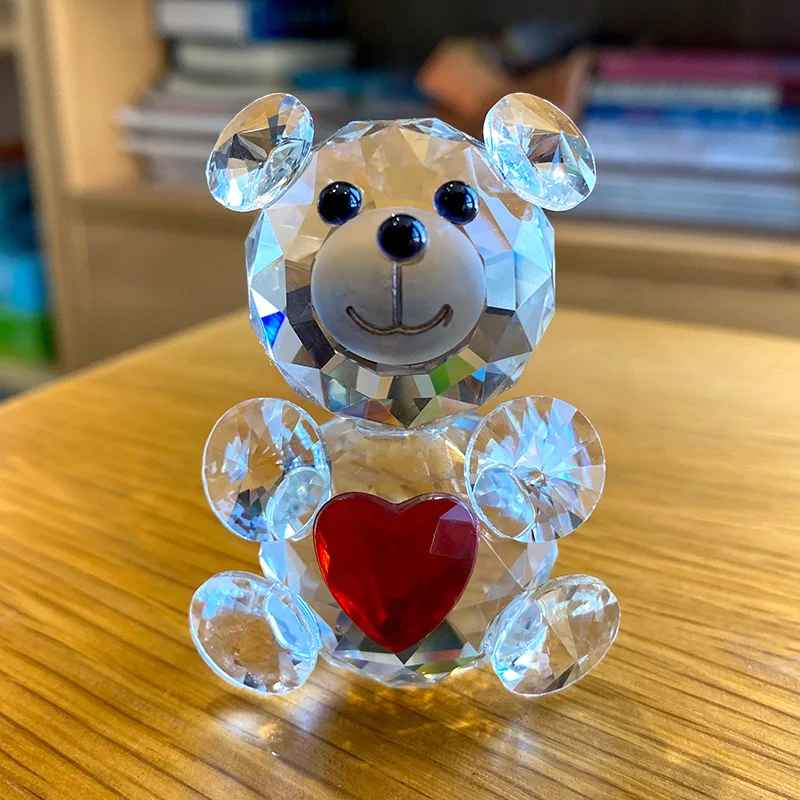 Love Heart Crystal Bear Glass Figurine