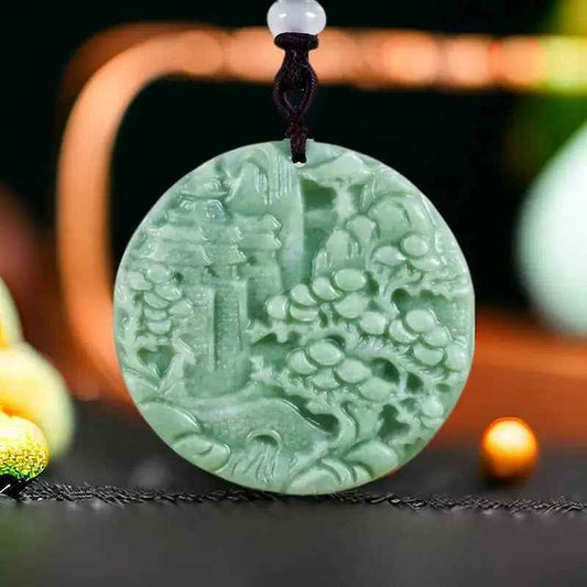 Natural Real Jade Landscape Pendant Necklace