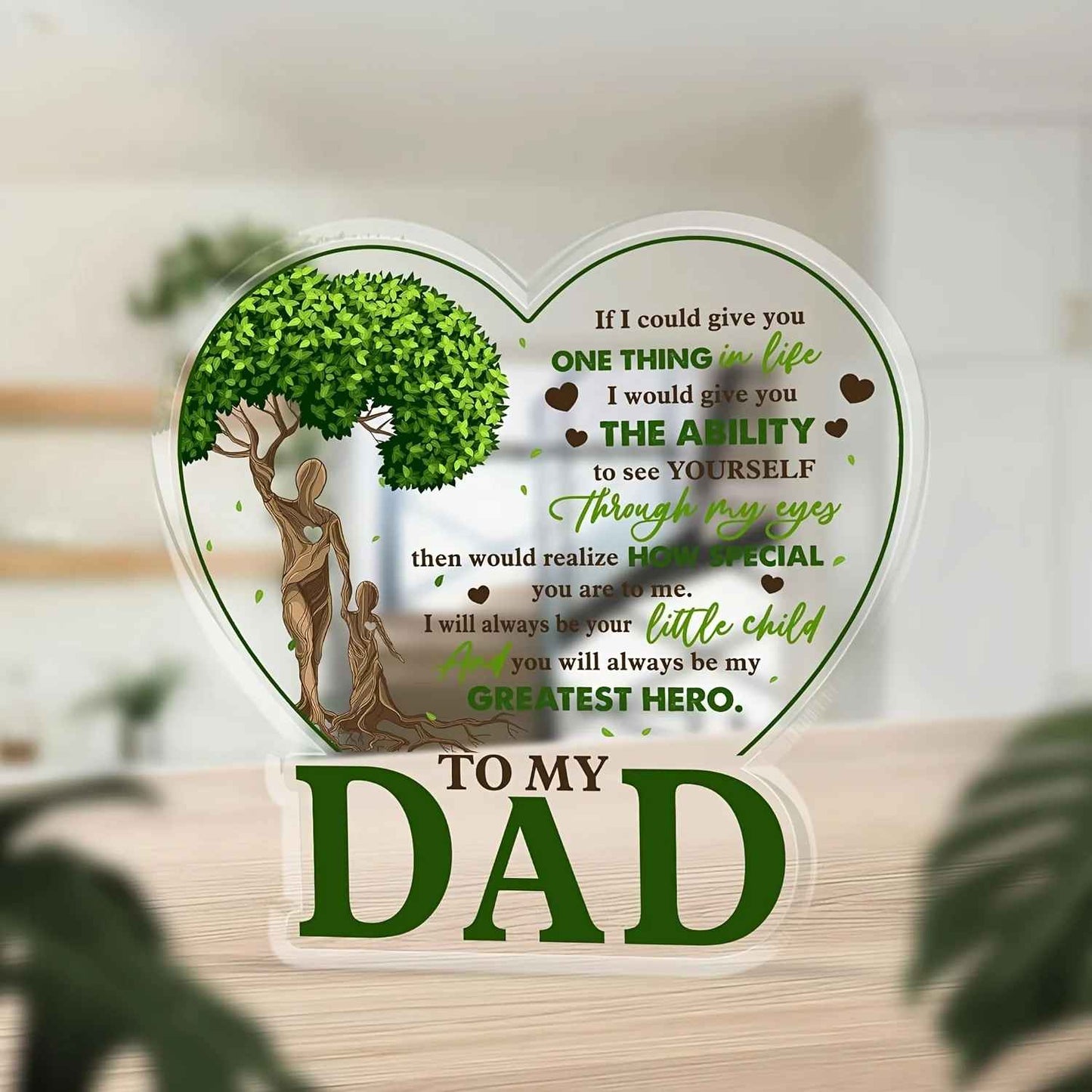 "My Greatest Hero Dad" Heart-shaped Acrylic Plaque Decor