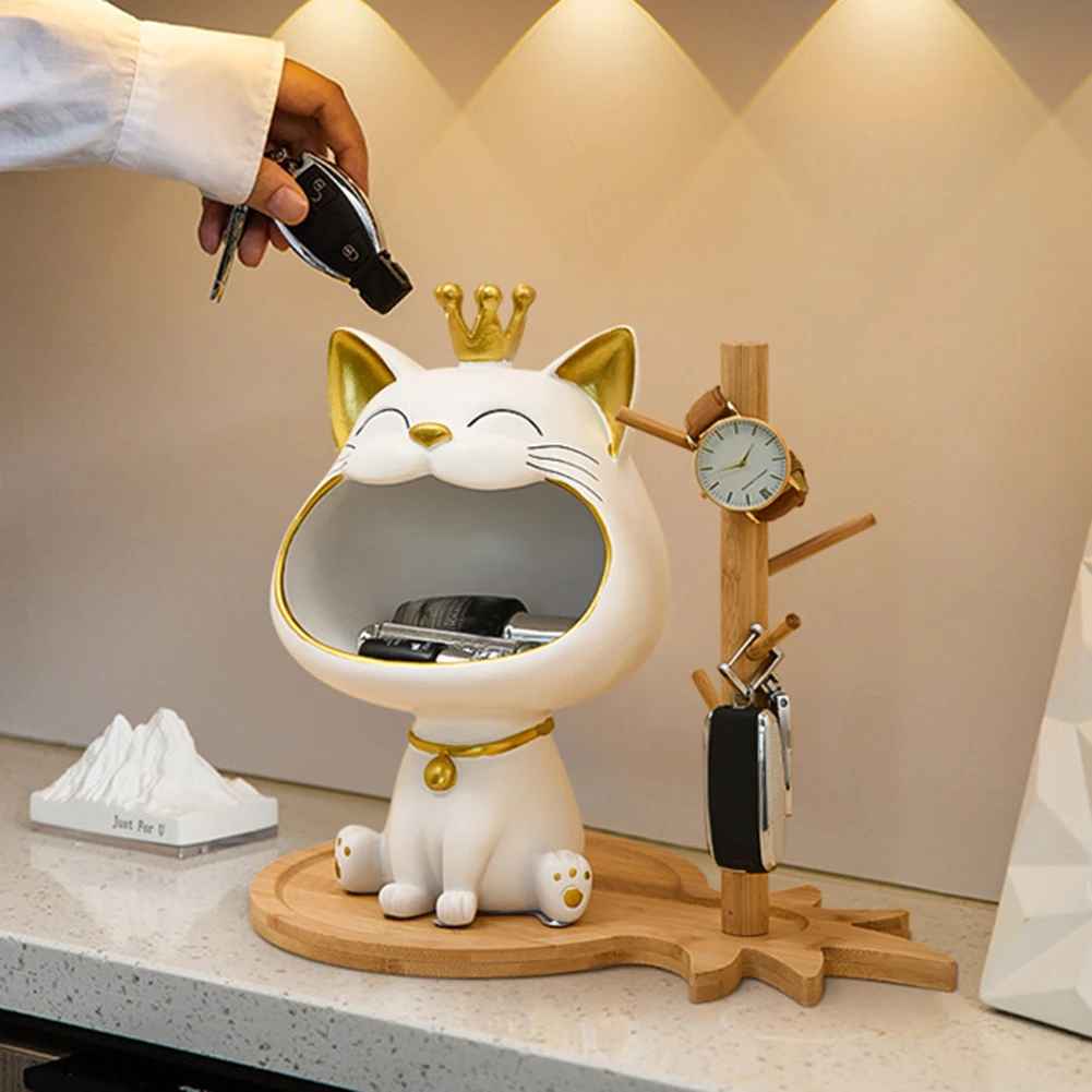 Fortune Crown Big Mouth Cat Entrance Key Storage Tray Decorative Ornament