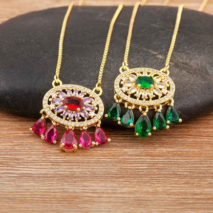 Flower Shape Zircon Pendant Necklace