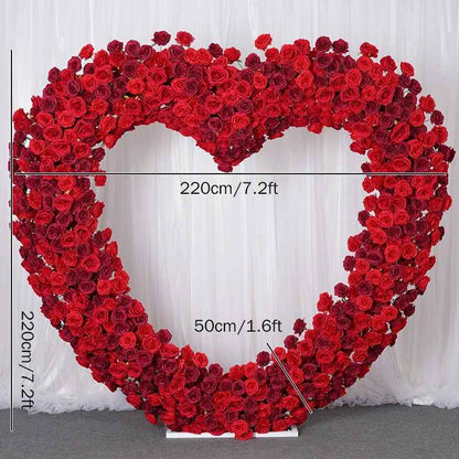 Luxury 5D Red Floral Arrangement with Heart-Shaped Frame Wedding Backdrop Decor