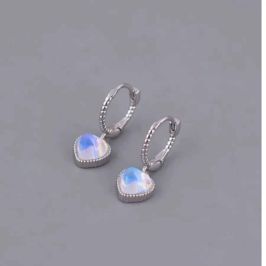 Moonstone Heart Sterling Silver Earrings