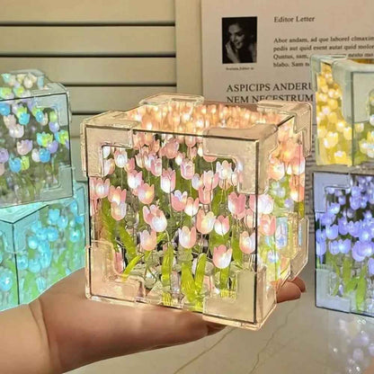 DIY Tulip Flower Mirror Cube Night Light