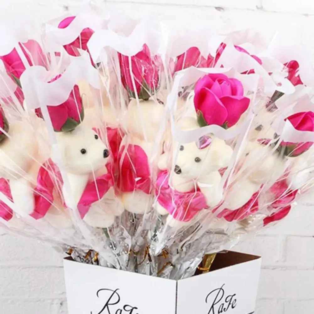 1PC Artificial Rose with Mini Plush Bear Bouquet