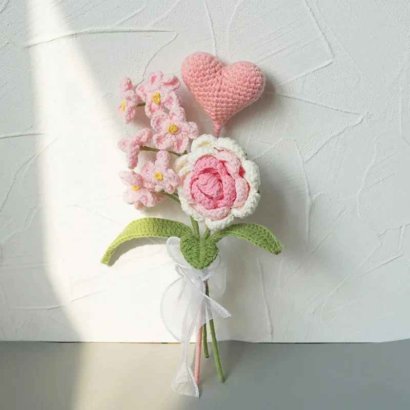 Artificial Hand-Knitted Tulip Rose Crochet Flower