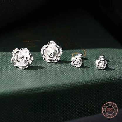 Sterling Silver Rose Plant Shell Flower Stud Earrings