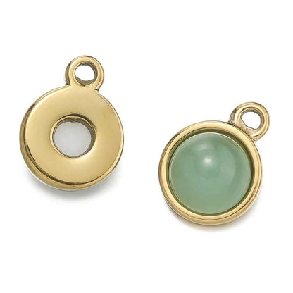 1pc Gold Color Stainless Steel with Round Natural Stone Charm Pendant