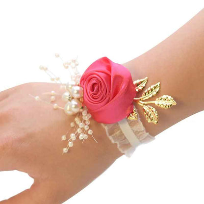 Bridesmaid Satin Wrist Rose Flowers Corsage Bracelet