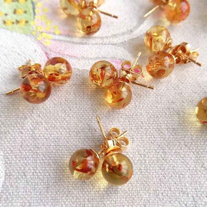 Simple Natural Amber Stud Earrings