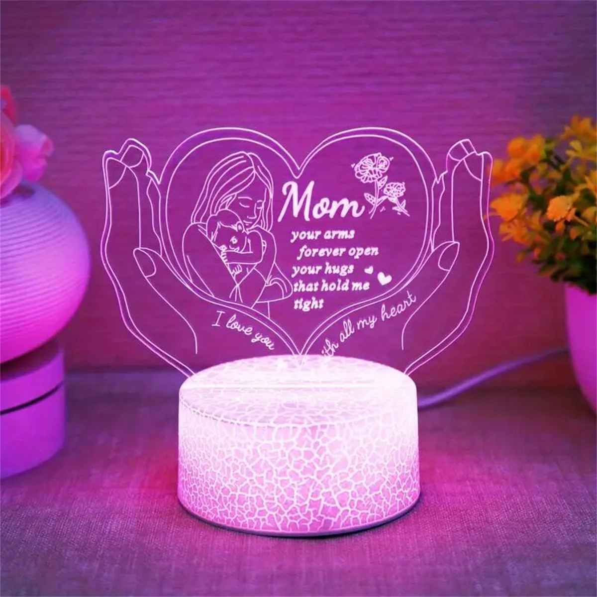 Mom 7-Color Changing Ambient 3D Night Light Lamp with Touch Control