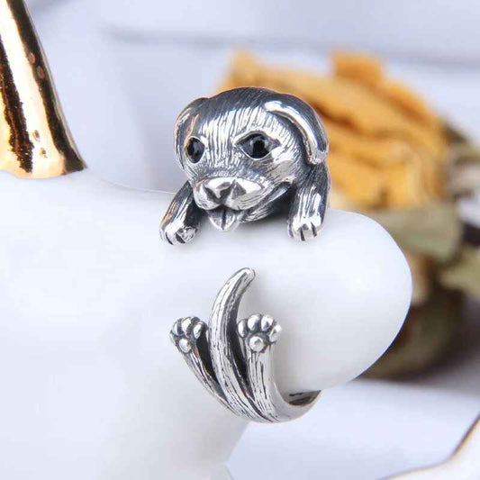 925 Sterling Silver Dog Animal Rock Punk Big Ring