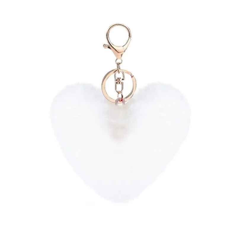 Cute Fluffy Love Heart PomPom Keychain