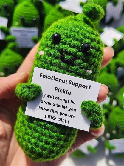 Cute Handmade Knitted Cucumber Plush Doll with Positive Message