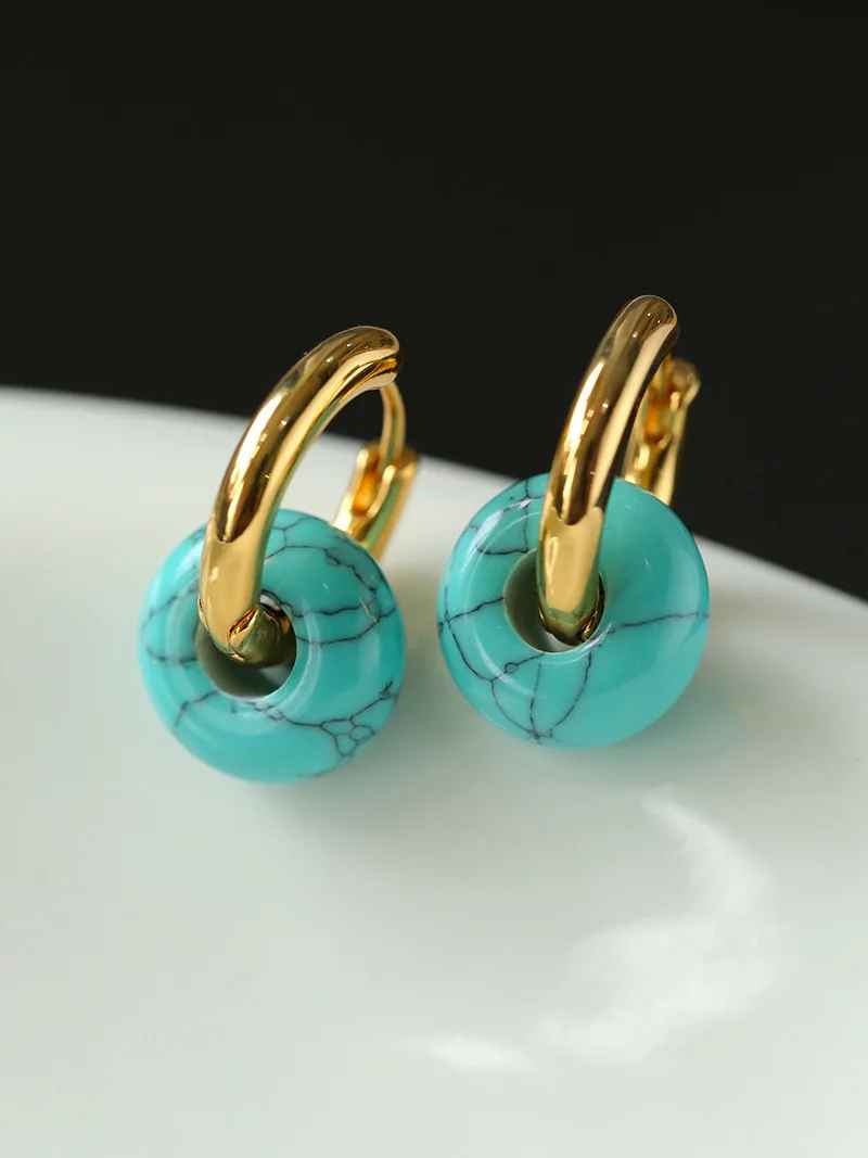 Circle Malachite Titanium Steel Earrings