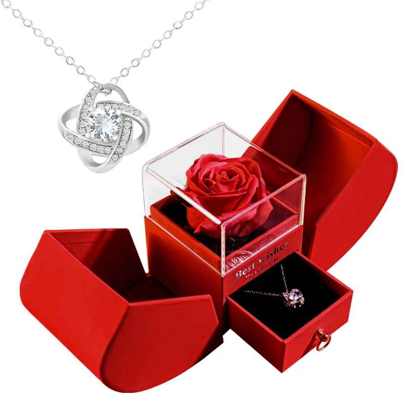 Romantic Eternal Rose Gift Box with Brilliant Gem Necklace