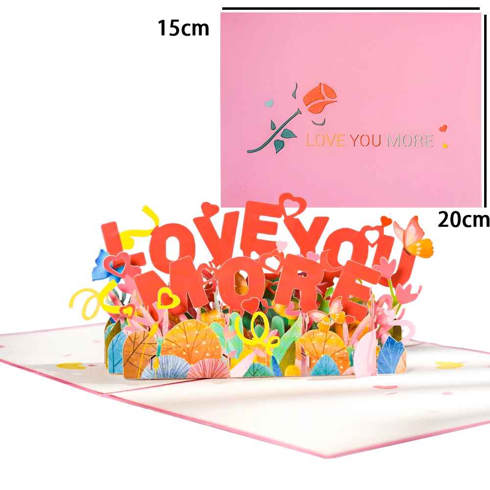 Romantic 3D Pop-Up Greeting Card with Envelope