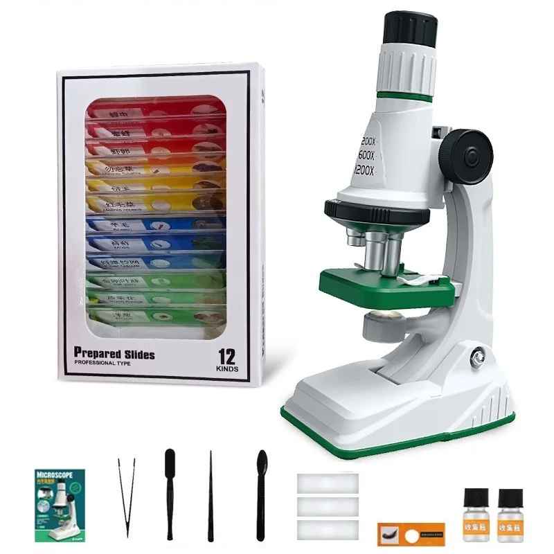 Children Microscope Kit 200x 600x 1200x Toy with LED Light