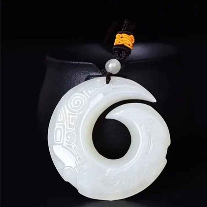 Natural Hetian Jade Bagua Ruyi Pendant Necklace