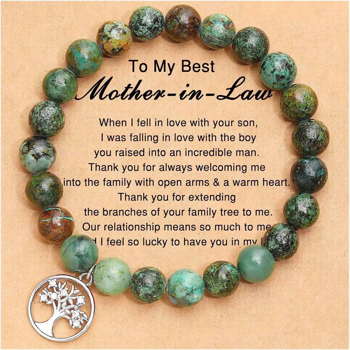 To My Mother-in-Law Agate Bracelet with Life Tree Card