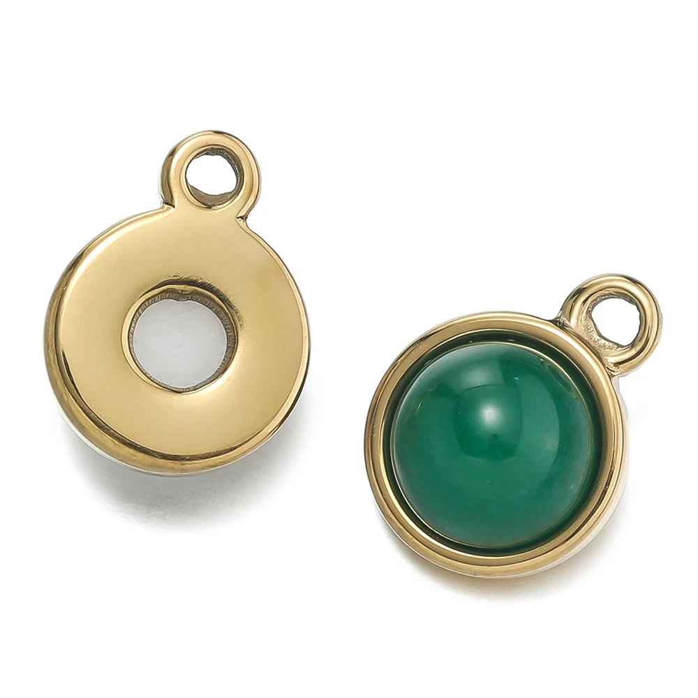 1pc Gold Color Stainless Steel with Round Natural Stone Charm Pendant