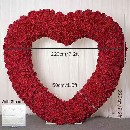 Luxury 5D Red Floral Arrangement with Heart-Shaped Frame Wedding Backdrop Decor