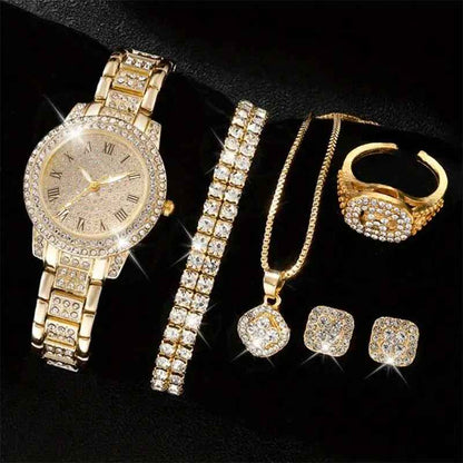 Women's Luxury Alloy Rhinestone Crystal Quartz Wristwatch Jewelry Set