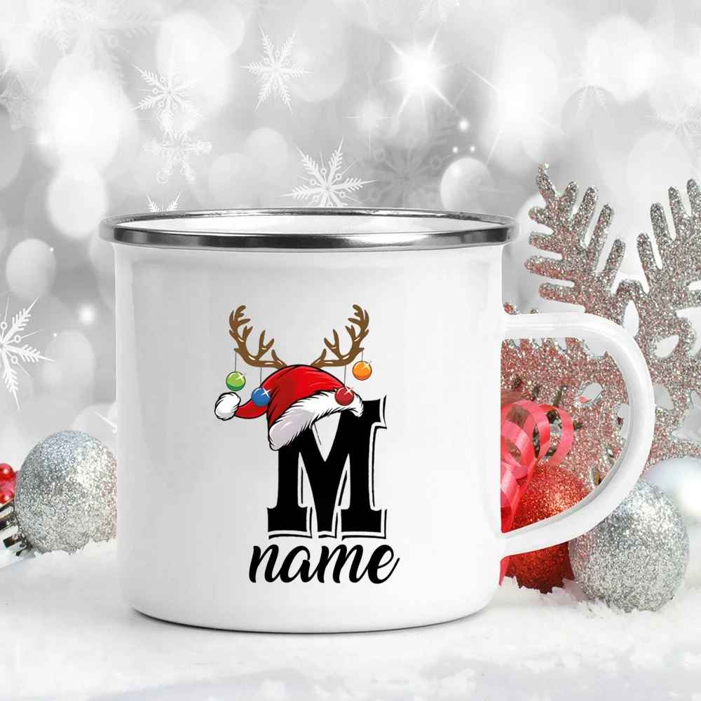 Personalized Christmas Enamel Antler Design Mugs