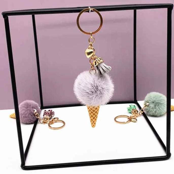 Plush Pompom Ice Cream Keychain