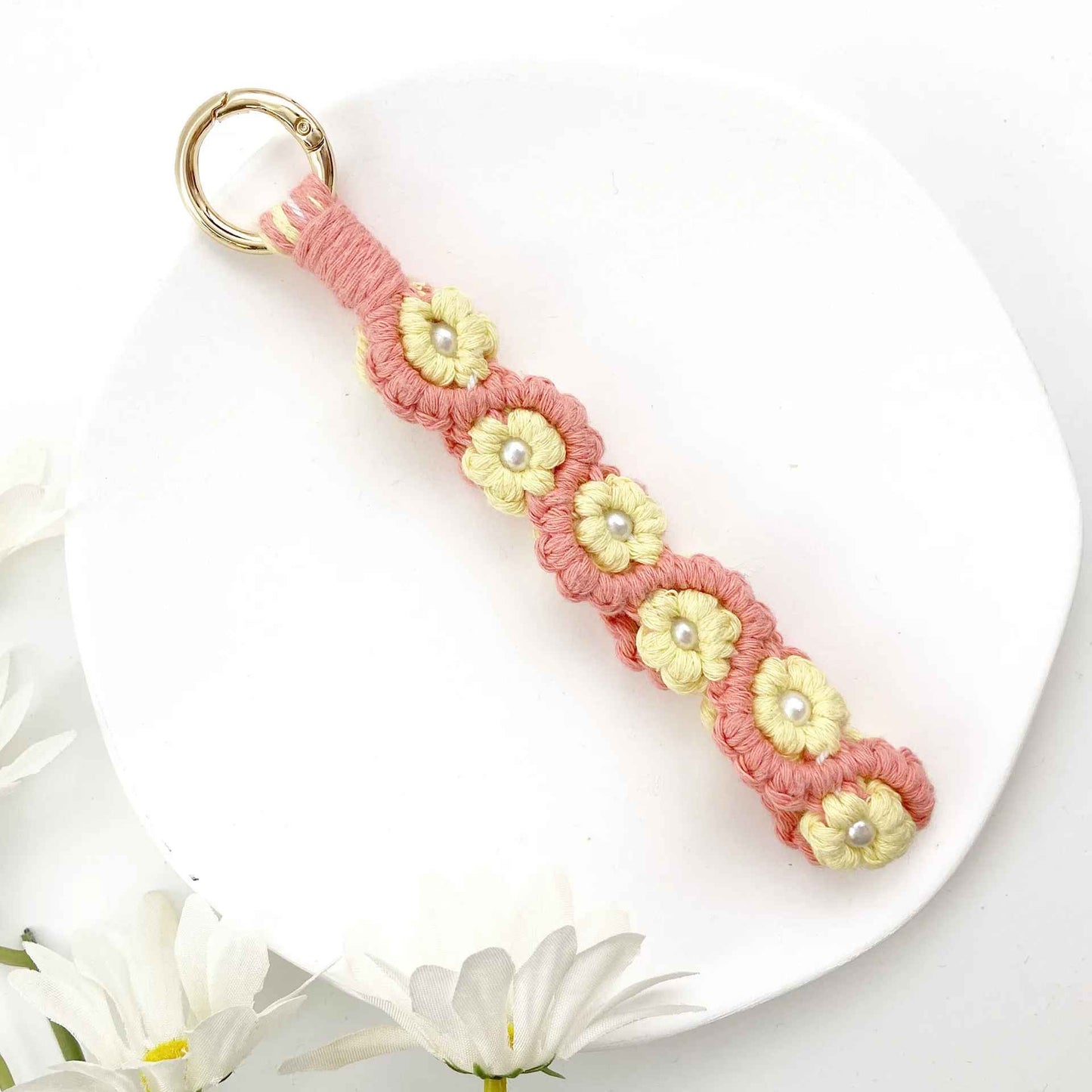 Bohemian Hand Woven Rose Flower Keychain Strap – Unique Boho Chic Accessory for Bags, Keys, and More