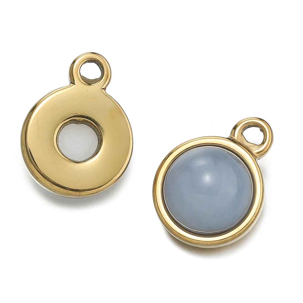 1pc Gold Color Stainless Steel with Round Natural Stone Charm Pendant