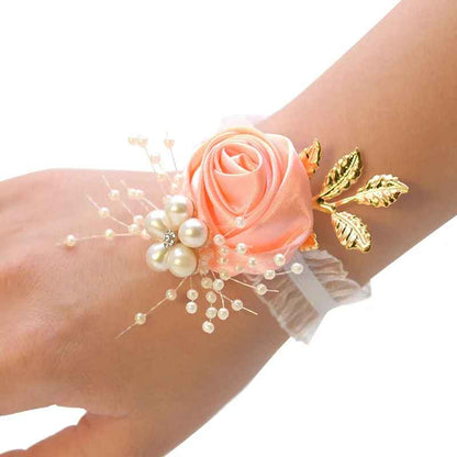 Bridesmaid Satin Wrist Rose Flowers Corsage Bracelet