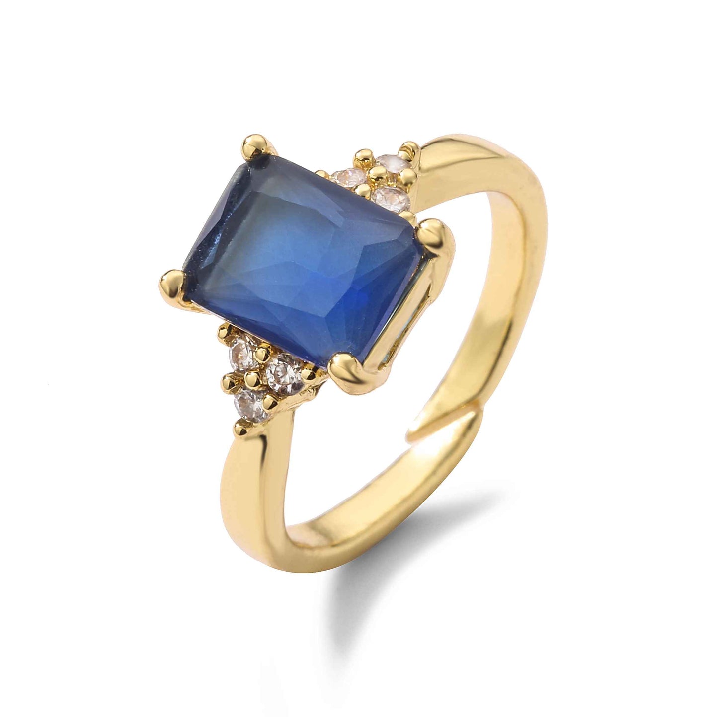 Simple Square Zircon Gold Color Open Ring