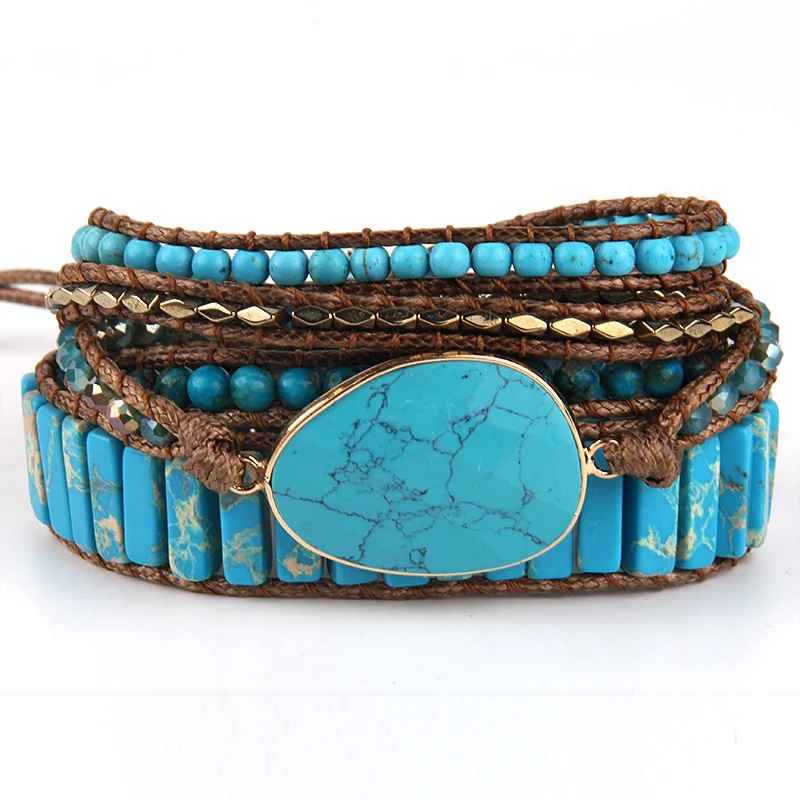 85cm Natural Stones Charm 5 Strands Wrap Bracelet