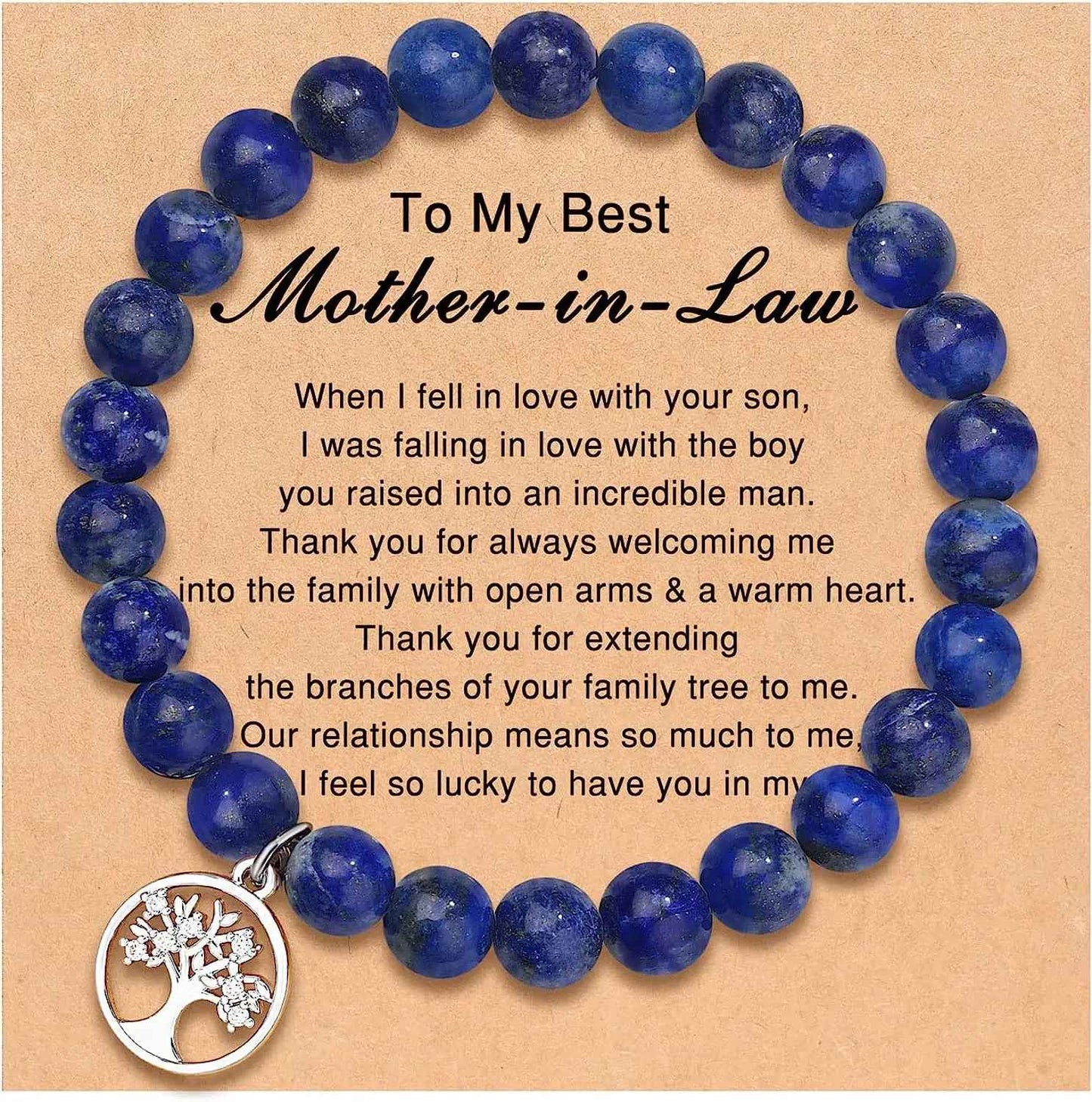 To My Mother-in-Law Agate Bracelet with Life Tree Card