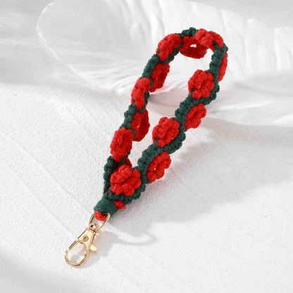 Bohemian Hand Woven Rose Flower Keychain Strap – Unique Boho Chic Accessory for Bags, Keys, and More