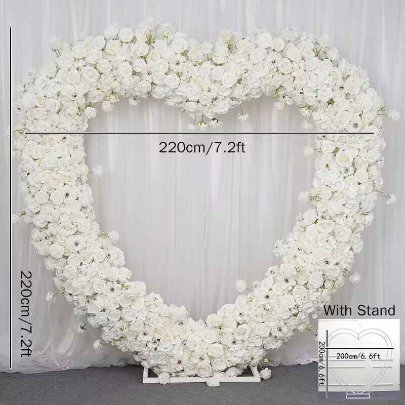 Luxury 5D Red Floral Arrangement with Heart-Shaped Frame Wedding Backdrop Decor